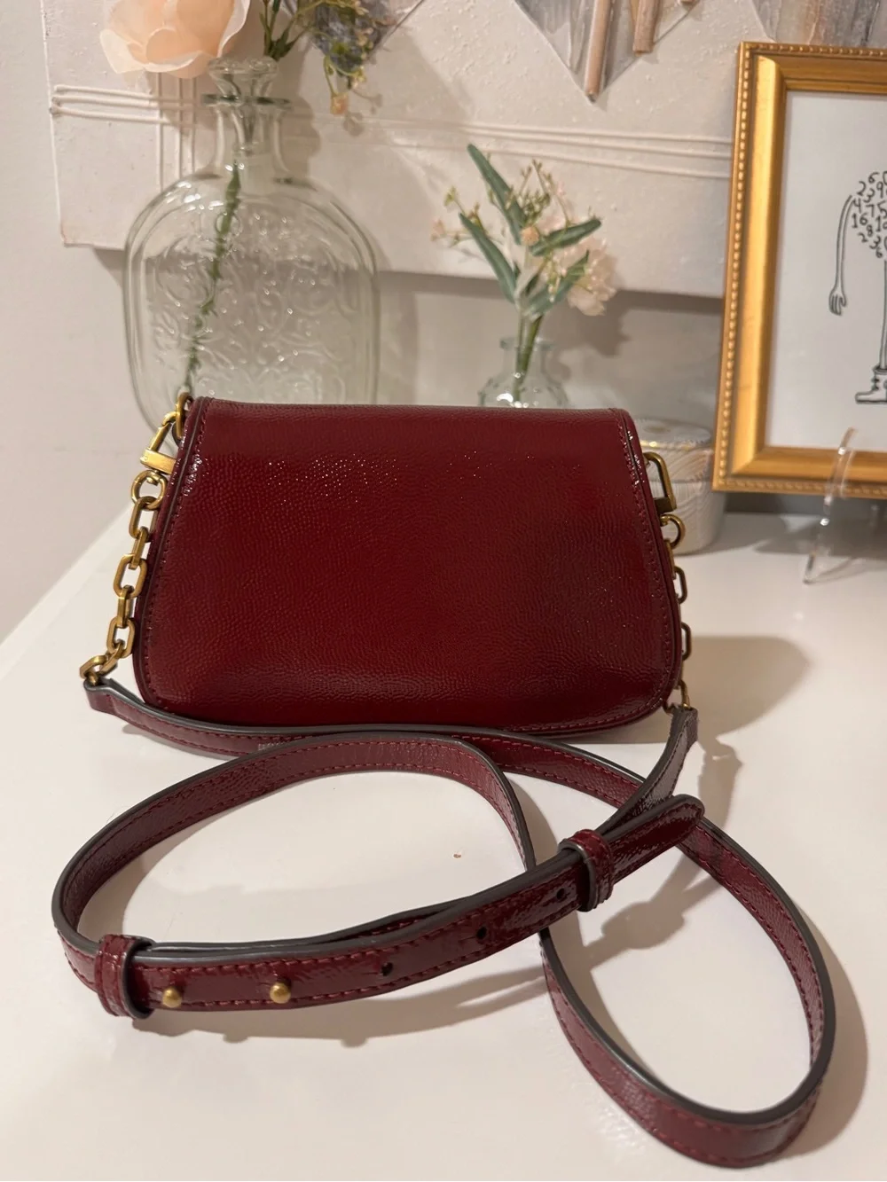 Tory Burch Britten Crossbody Burgundy Leather Gold Hardware